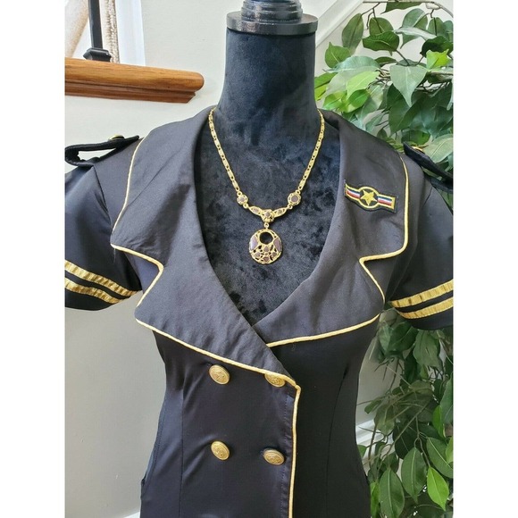 Delicious Women Solid Black Polyester Collared Short Sleeve Knee Length Dress S - Picture 2 of 12